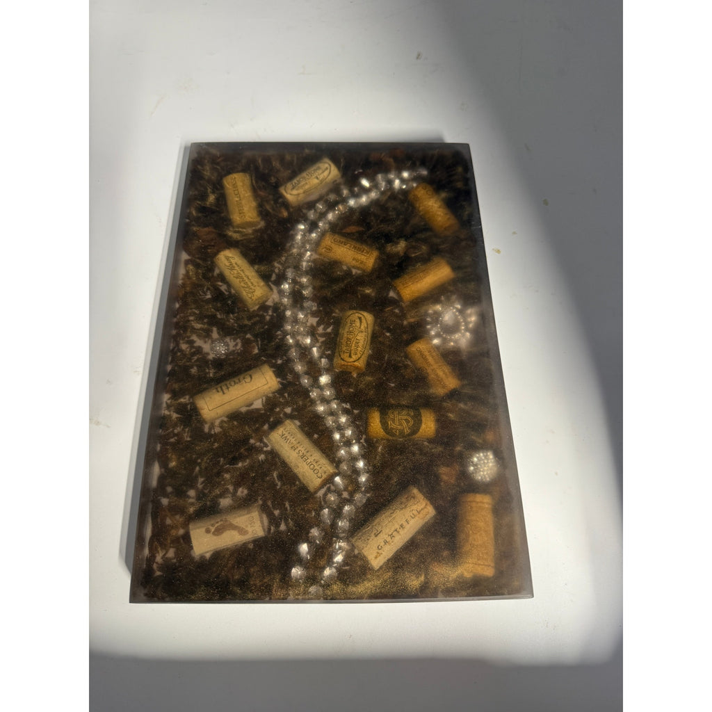 Handcrafted Epoxy Charcuterie Board, Wine Corks, Jewelry Inlay, Walnut Sawdust, SKU 1434