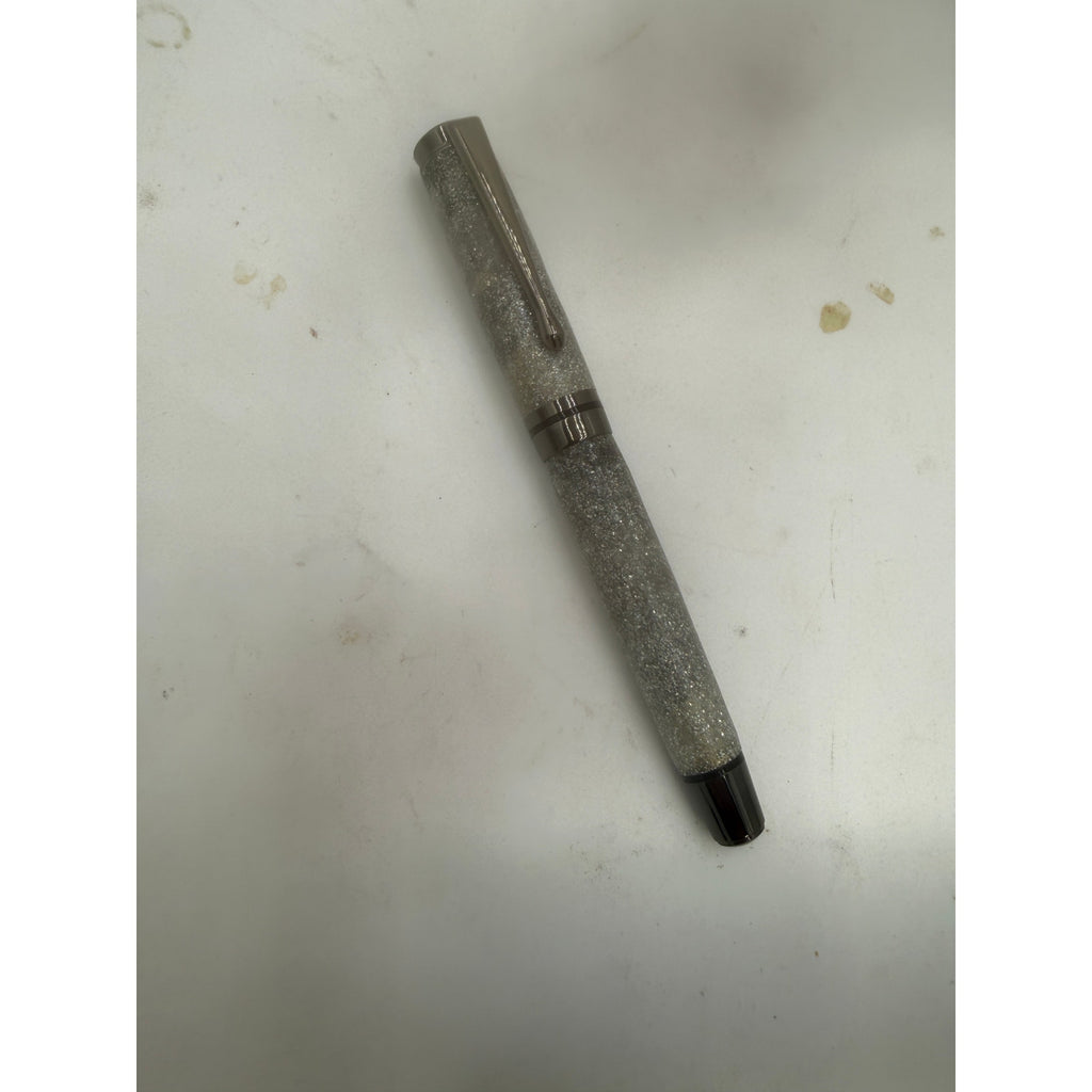 Hand Turned Cyclone Rollerball Pen, Silver Diamondcast Barrel, Gunmetal, Refillable, SKU 1436