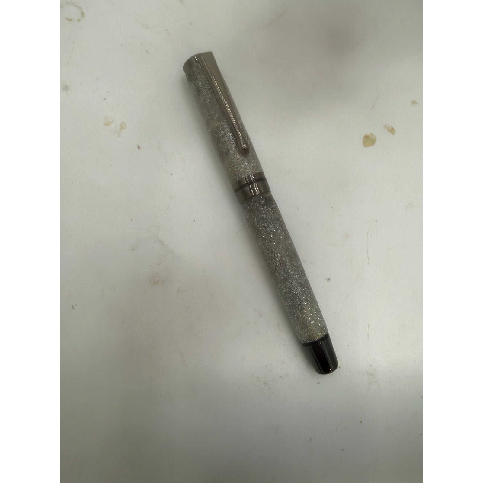 Hand Turned Cyclone Rollerball Pen, Silver Diamondcast Barrel, Gunmetal, Refillable, SKU 1436