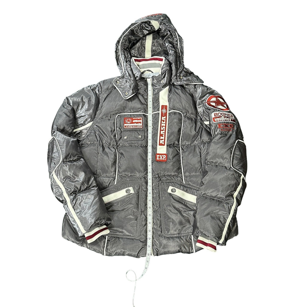 Bogner Metallic Silver Down Feather Ski Coat Size 46 Excellent