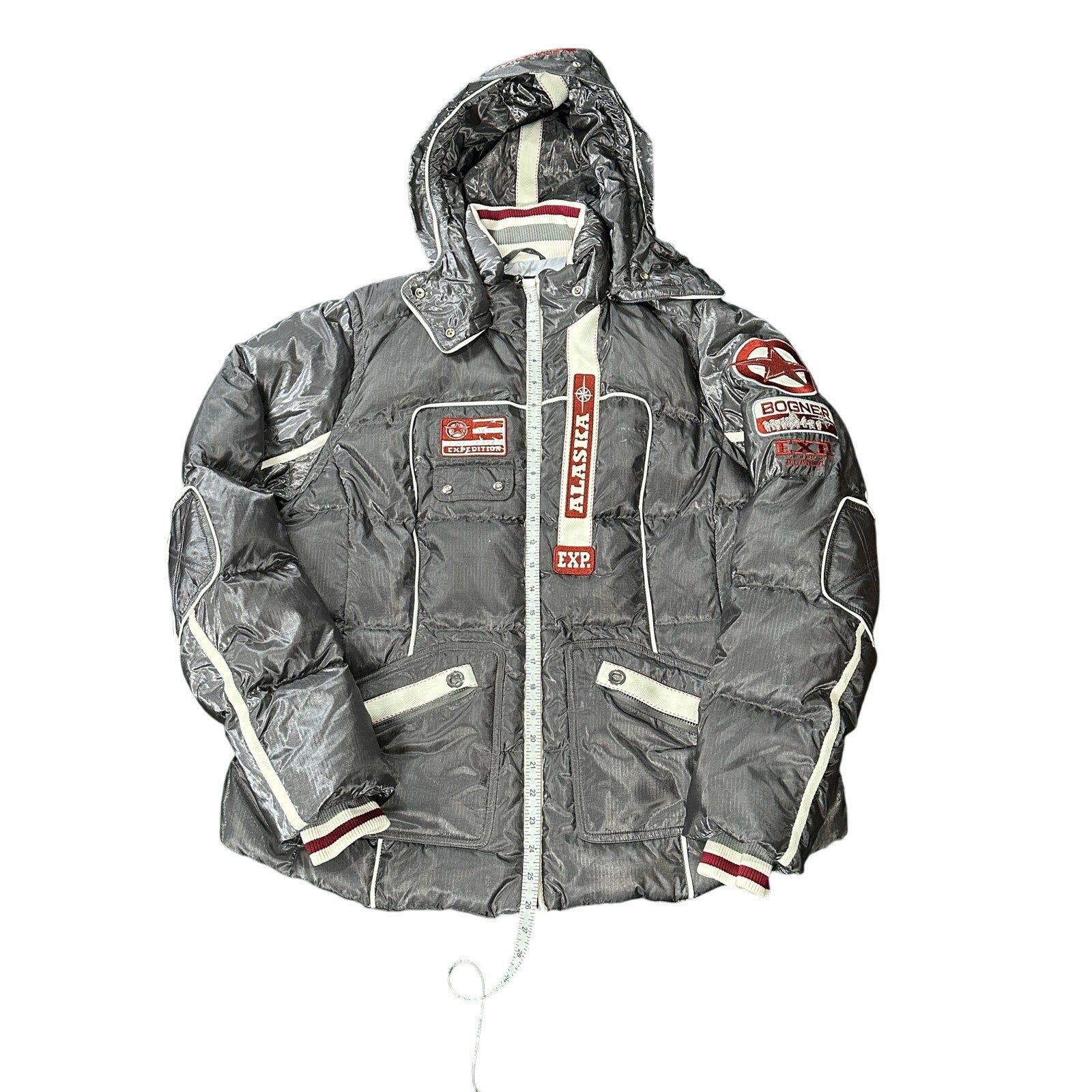 Bogner Metallic Silver Down Feather Ski Coat Size 46 Excellent