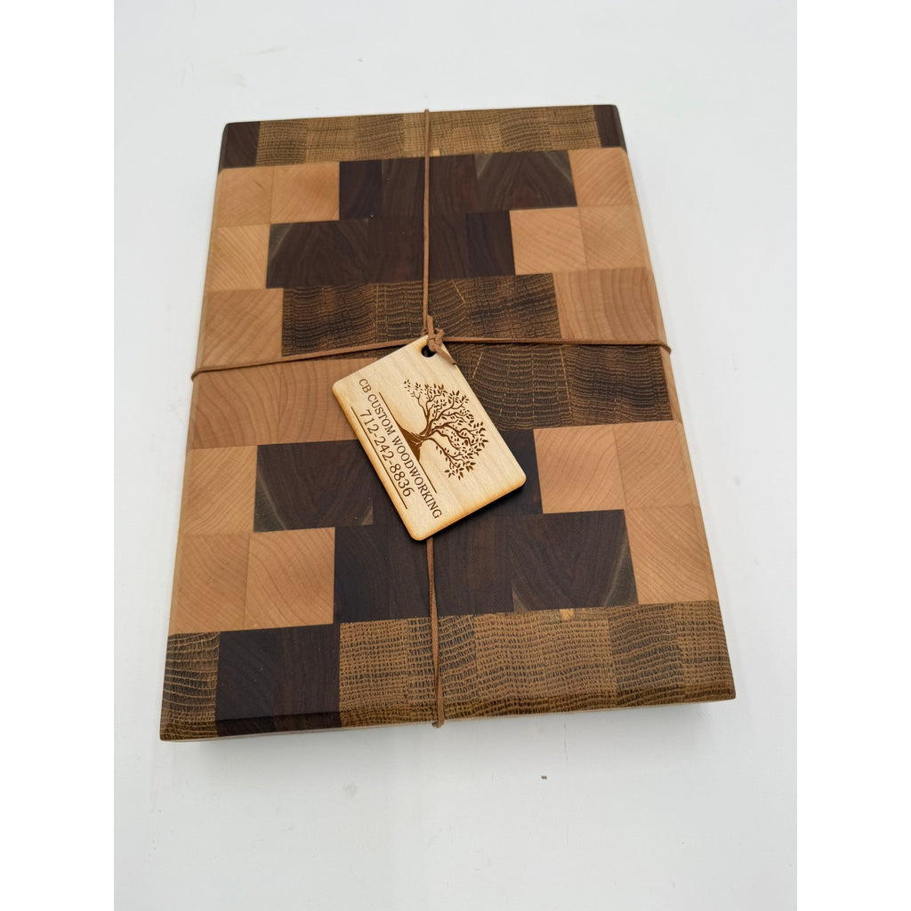 End Grain White Oak Walnut Maple Cutting Board, 12.75 x 9 x 1.5, butcher block, reversible, rubber feet, food-safe oil finish