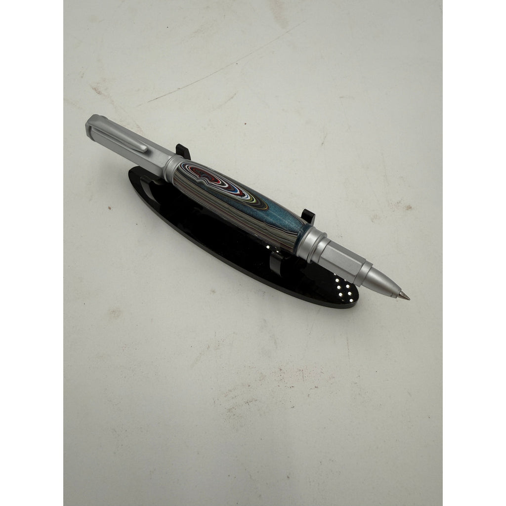 Hand Turned Fordite Rollerball Pen Gift Set, executive gift, artisan writing instrument, refillable, metal hardware, unique desk accessory