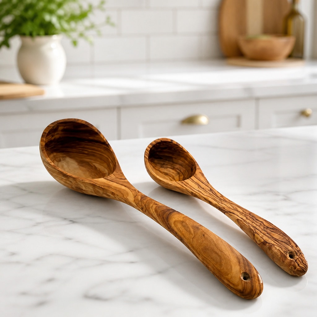 Handmade Olive Wood Kitchen Ladle, 9 or 12 Inch, Food Safe, Durable Utensil