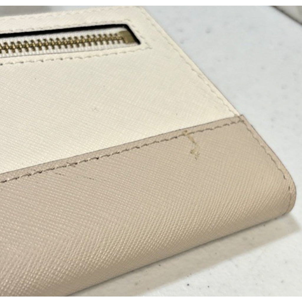Kate Spade Laurel Way Stacy Snap Wallet Almond Black Leather Saffiano Cream Gold