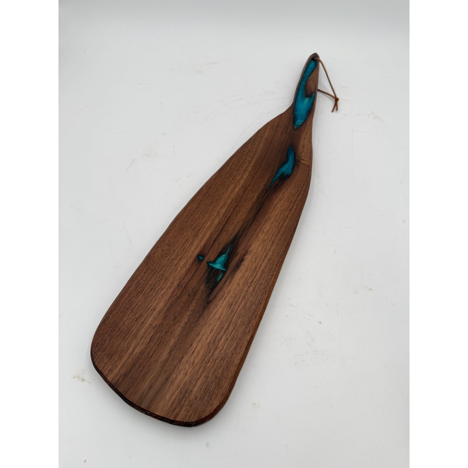 Walnut Charcuterie Board with Turquoise Inlay, 23 x 5.5 x 0.875 inches, food safe finish, handmade serving board, resin accent cheese tray