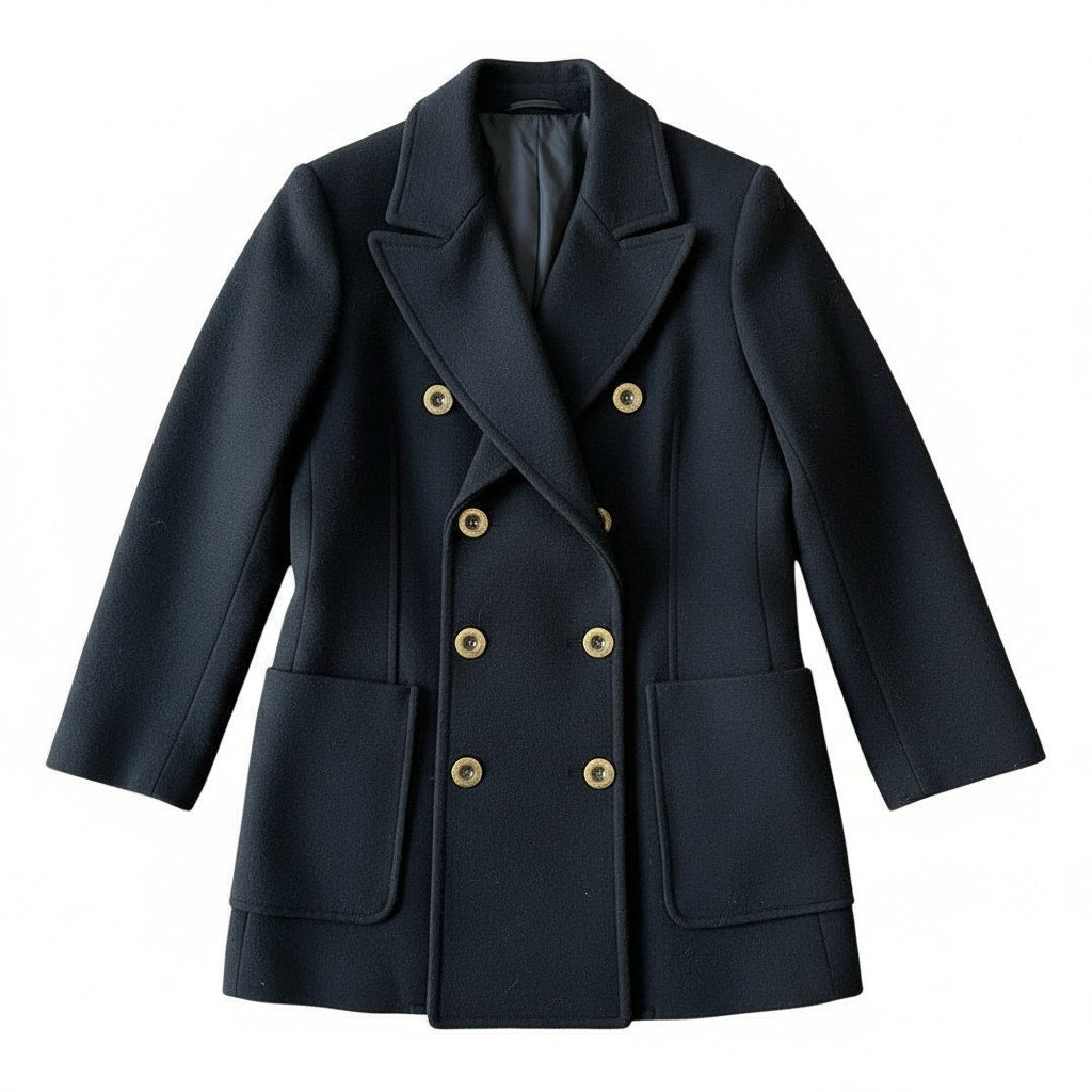 Chloé Black Double Breasted Virgin Wool Coat FR40