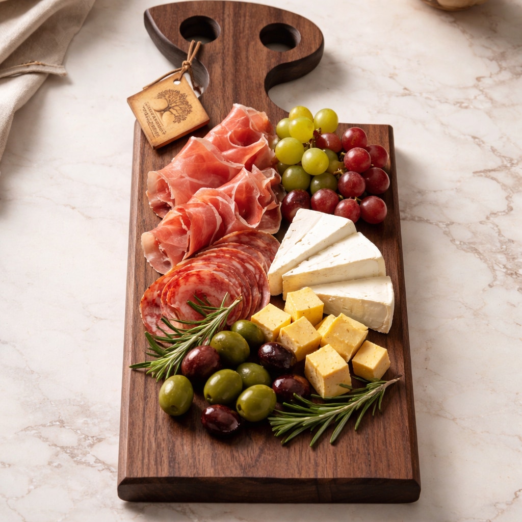 Walnut Free Form Charcuterie Board with Handle, 18 x 6.5 x 1.75, thick and substantial, functional serving, decorative kitchen decor