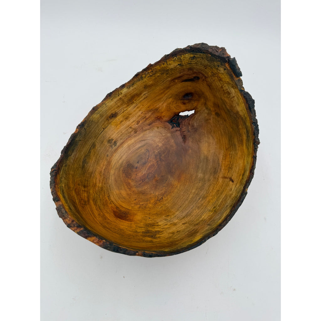 Live Edge Cherry Hand Turned Art Bowl, black gilding wax finish, 10x9x6 in, rustic home decor, handmade wood vessel