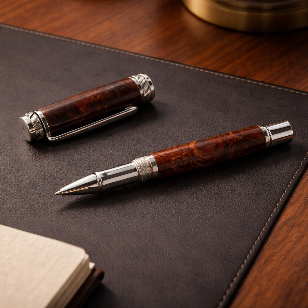 Honduran Rosewood Burl Rollerball Pen, Unique Handmade Pen