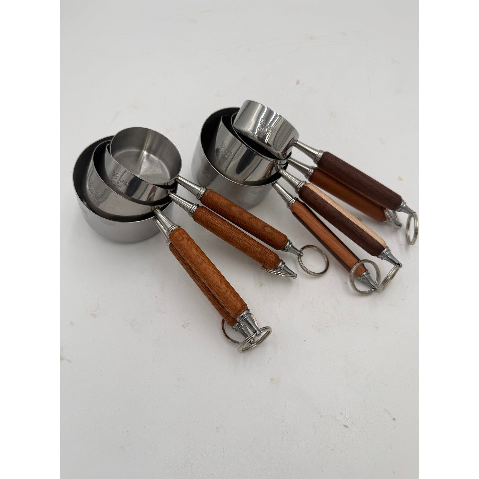 Handcrafted Measuring Cups Set of Four, Lacewood Handles, 1 Cup to 1/4 Cup, SKU 1425 1426