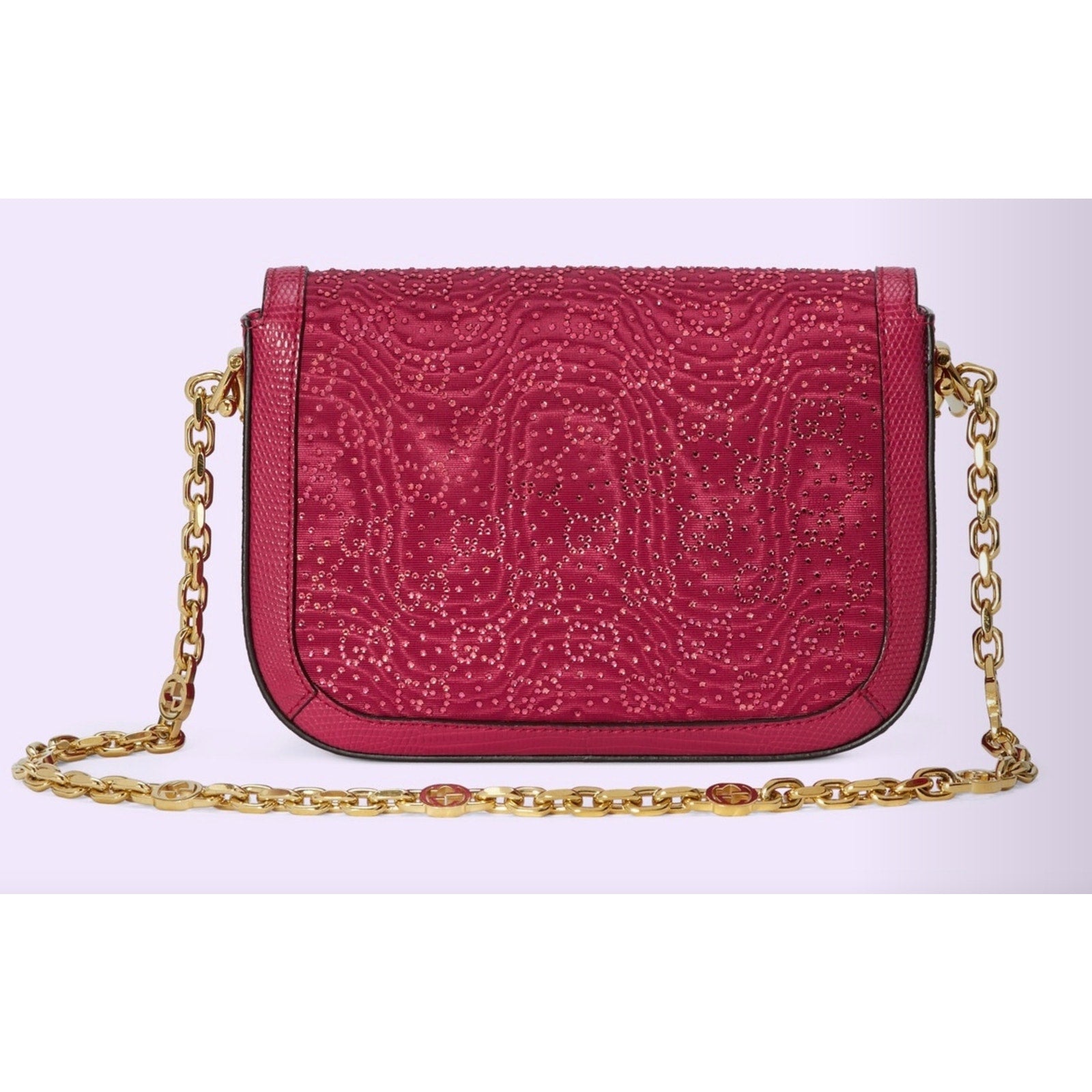 Gucci Mini 1955 Horsebit Pink Lizard Leather & Crystal Bag EXOTIC NIB