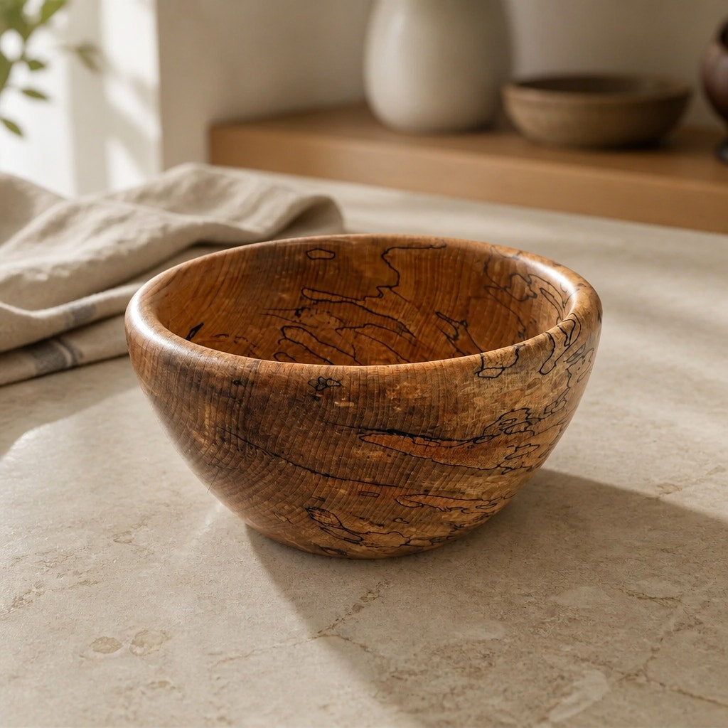 Spalted Maple Hand Turned Wooden Bowl, 5.75 x 2.75 in, food safe finish, decorative display, artisan made