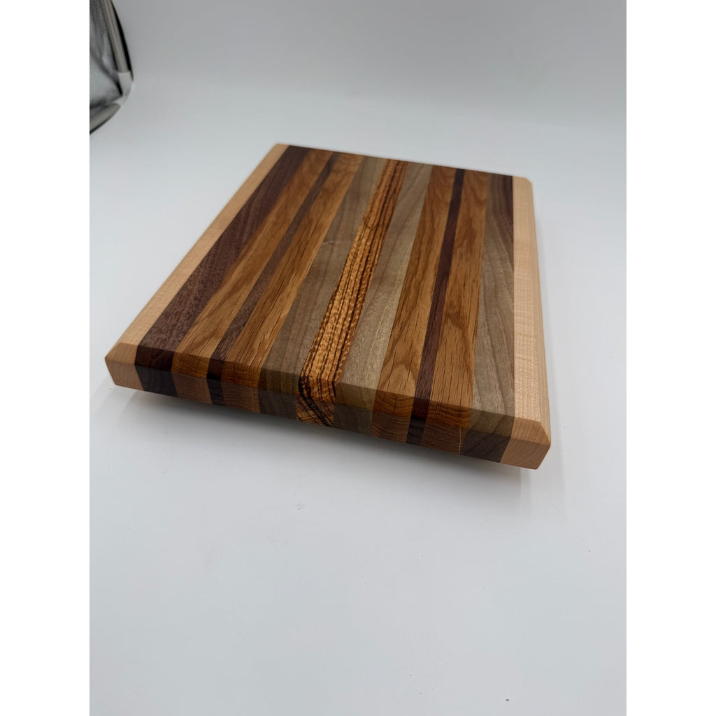 Handcrafted Edge Grain Cutting Board, Walnut Maple White Oak Tigerwood, 11.75 x 9.5 x 1.5 Inch