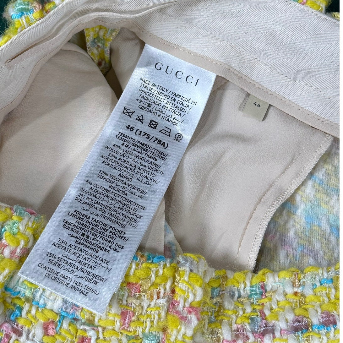 Gucci Yellow Tweed Wool Blend High Rise Shorts GG Buttons NWT Size 46