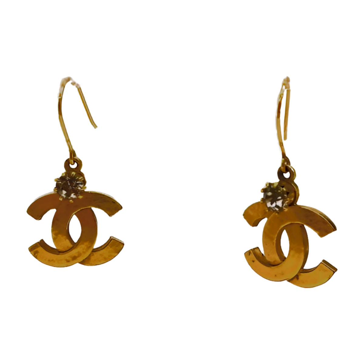 6249 - Chanel Coco Mark Rhinestone Earrings - Antique Gold