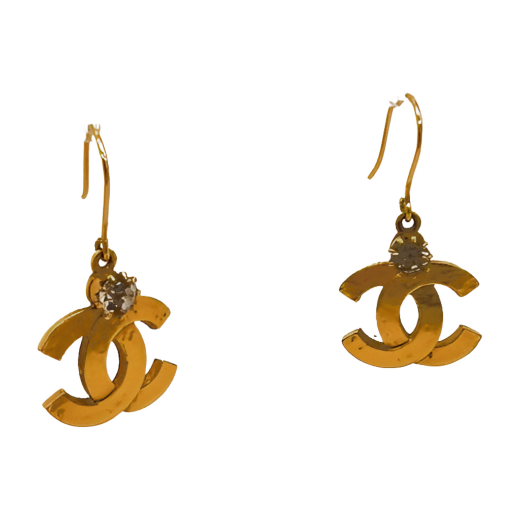 6249 - Chanel Coco Mark Rhinestone Earrings - Antique Gold