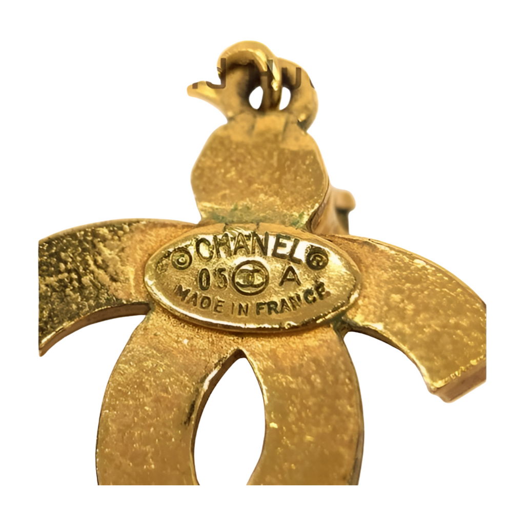 6249 - Chanel Coco Mark Rhinestone Earrings - Antique Gold