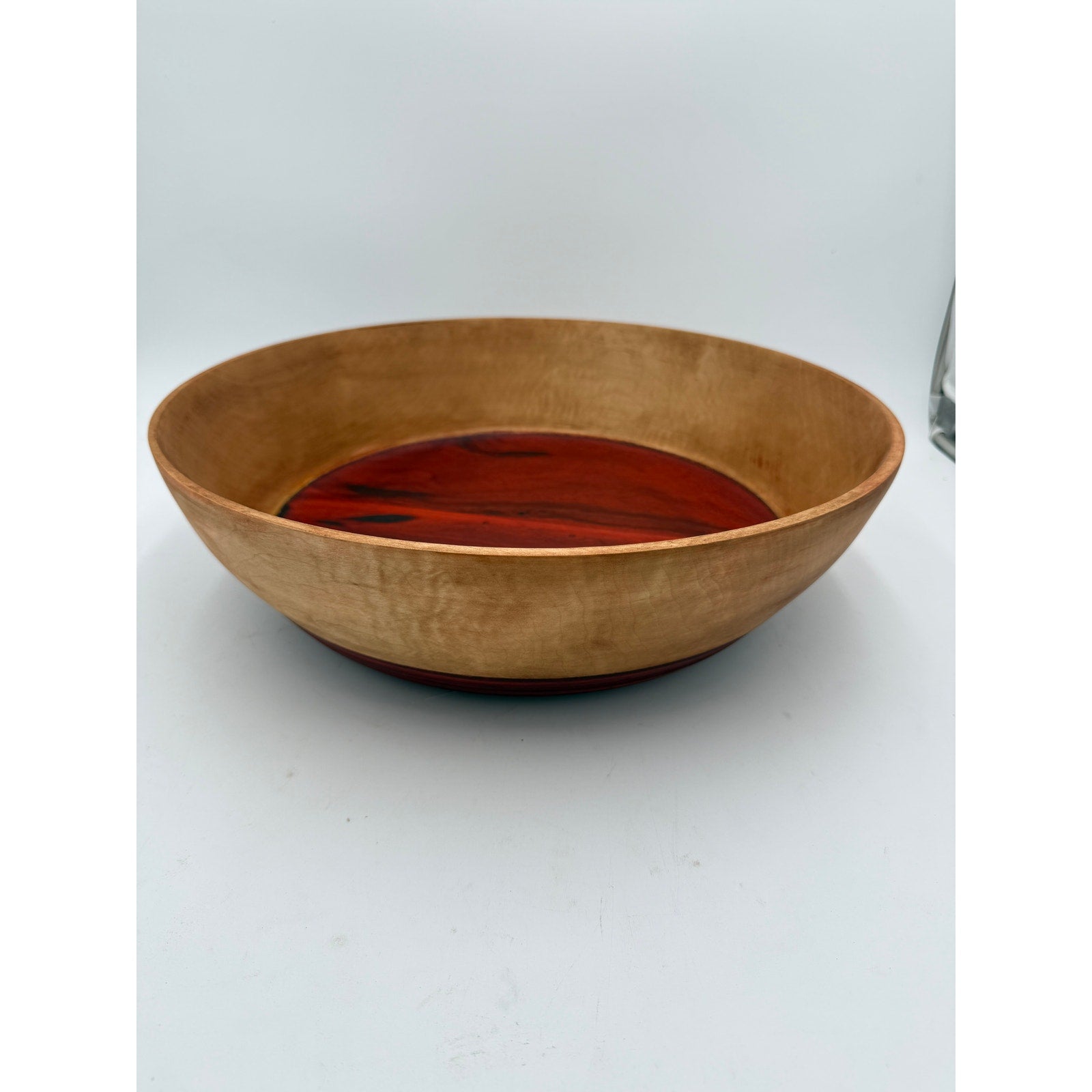 Large Heirloom Wooden Salad Bowl Handmade, 16.5 x 4.5 in, hard maple with padauk base, food safe finish, entertaining serveware, rustic chic