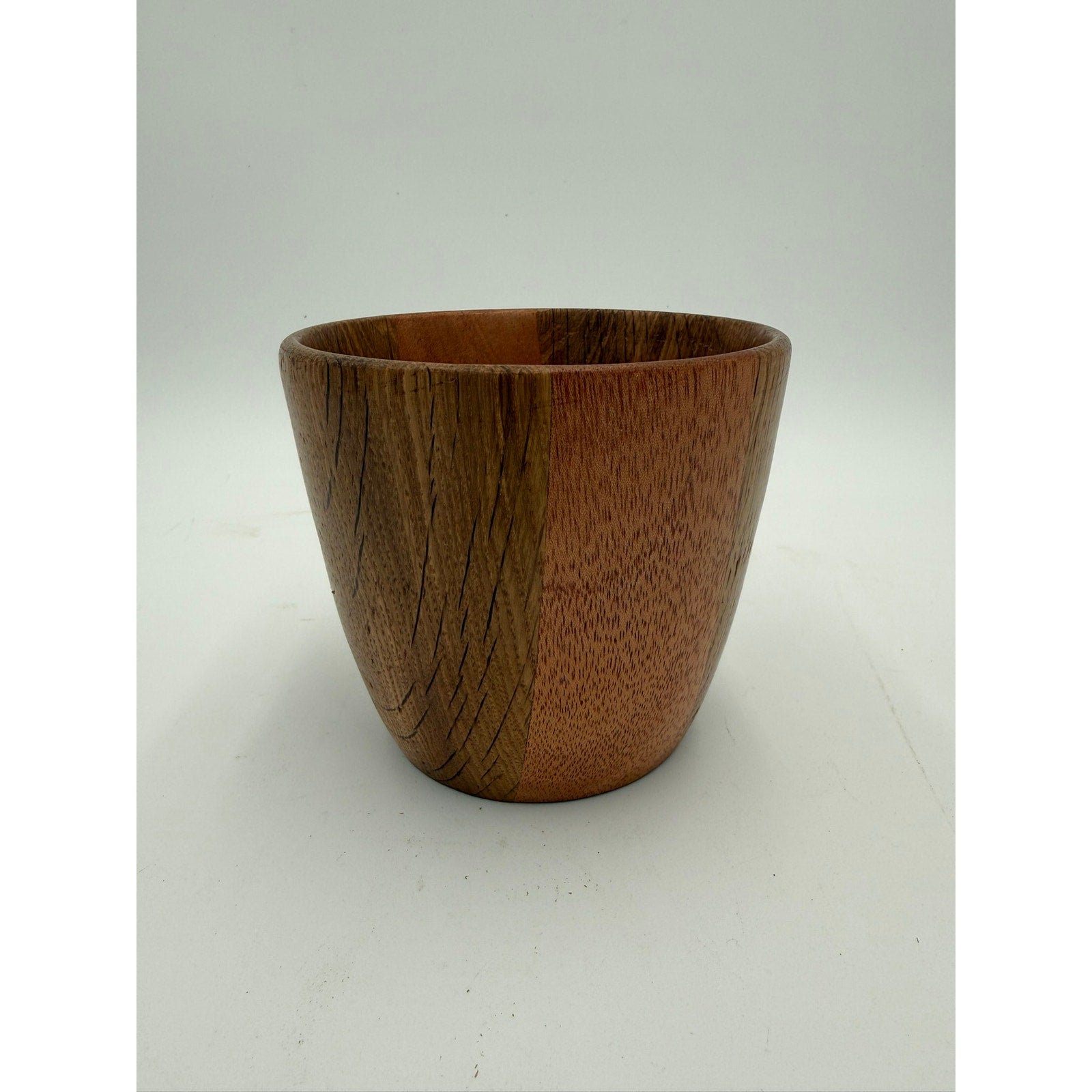 Hand Turned White Oak and Mahogany Bowl, 5 x 4.25 in, handmade wood vessel, food safe finish, decorative yet functional