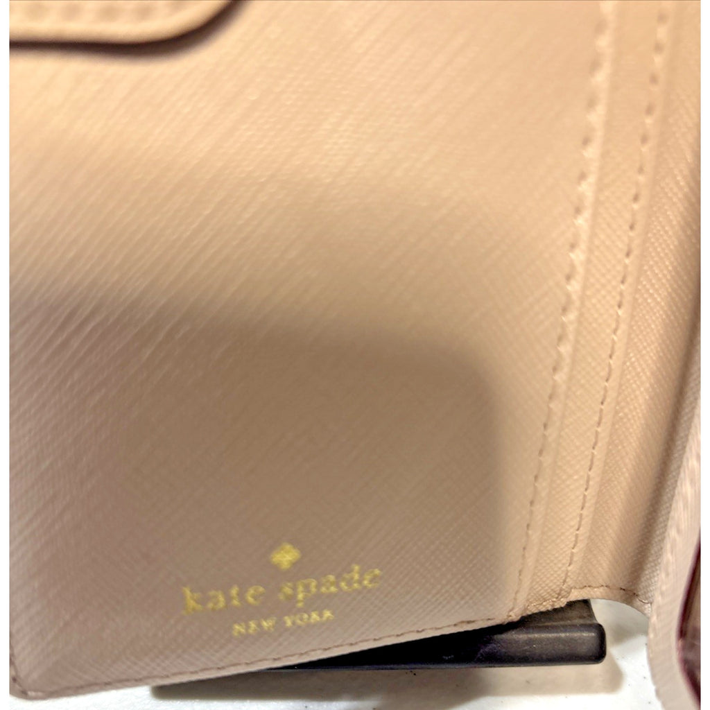 Kate Spade Laurel Way Stacy Snap Wallet Almond Black Leather Saffiano Cream Gold