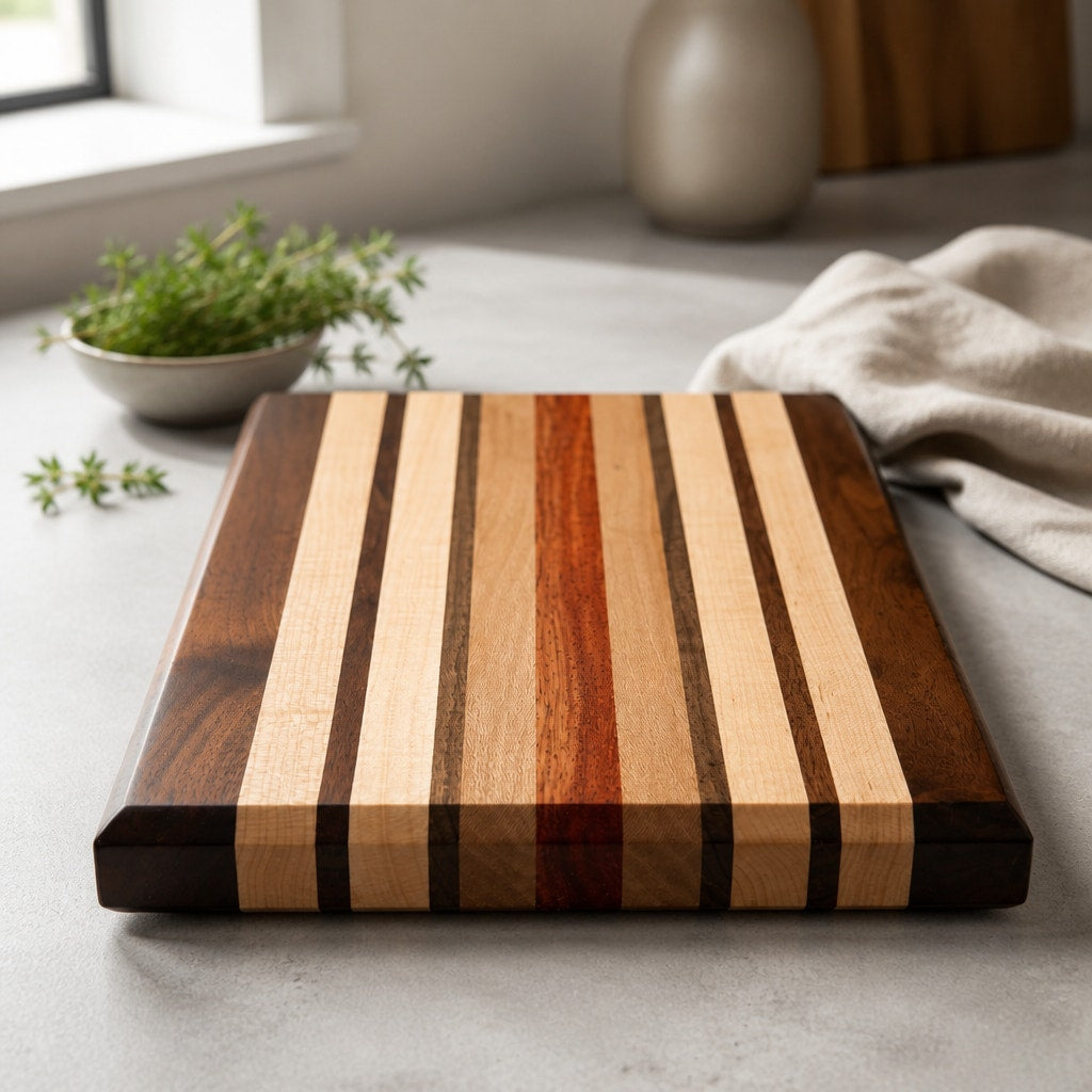Handcrafted Edge Grain Cutting Board, Walnut Maple Sycamore Padauk, 15.5 x 9.75 x 1.5, SKU 1479