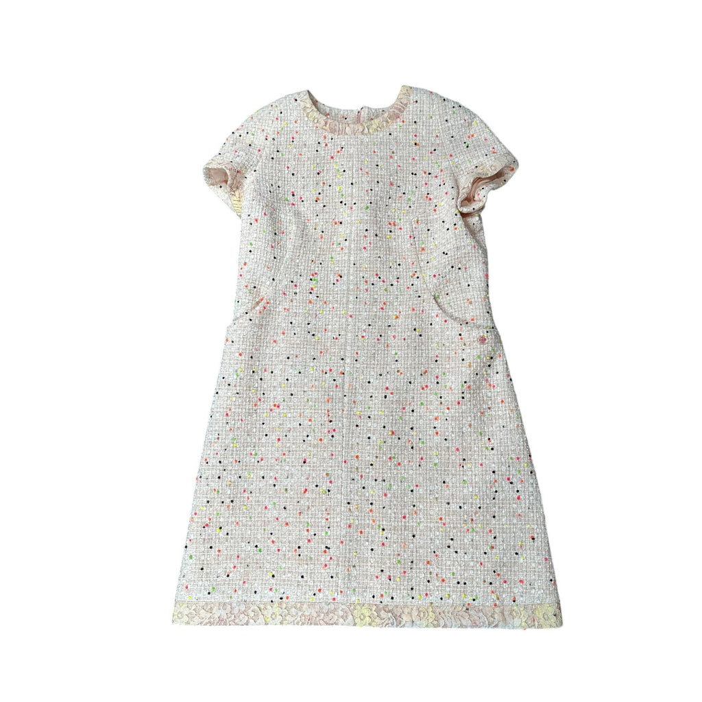 Chanel Tweed Short Sleeve Dress Nude Pink Multicolor Size 42