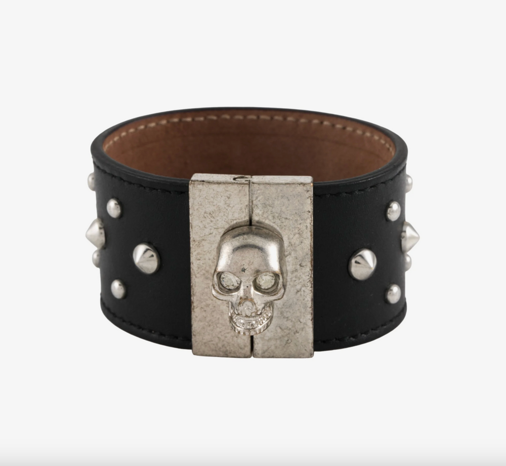 6905 - Alexander McQueen Leather & Crystal Studded Skull Wrap Bracelet