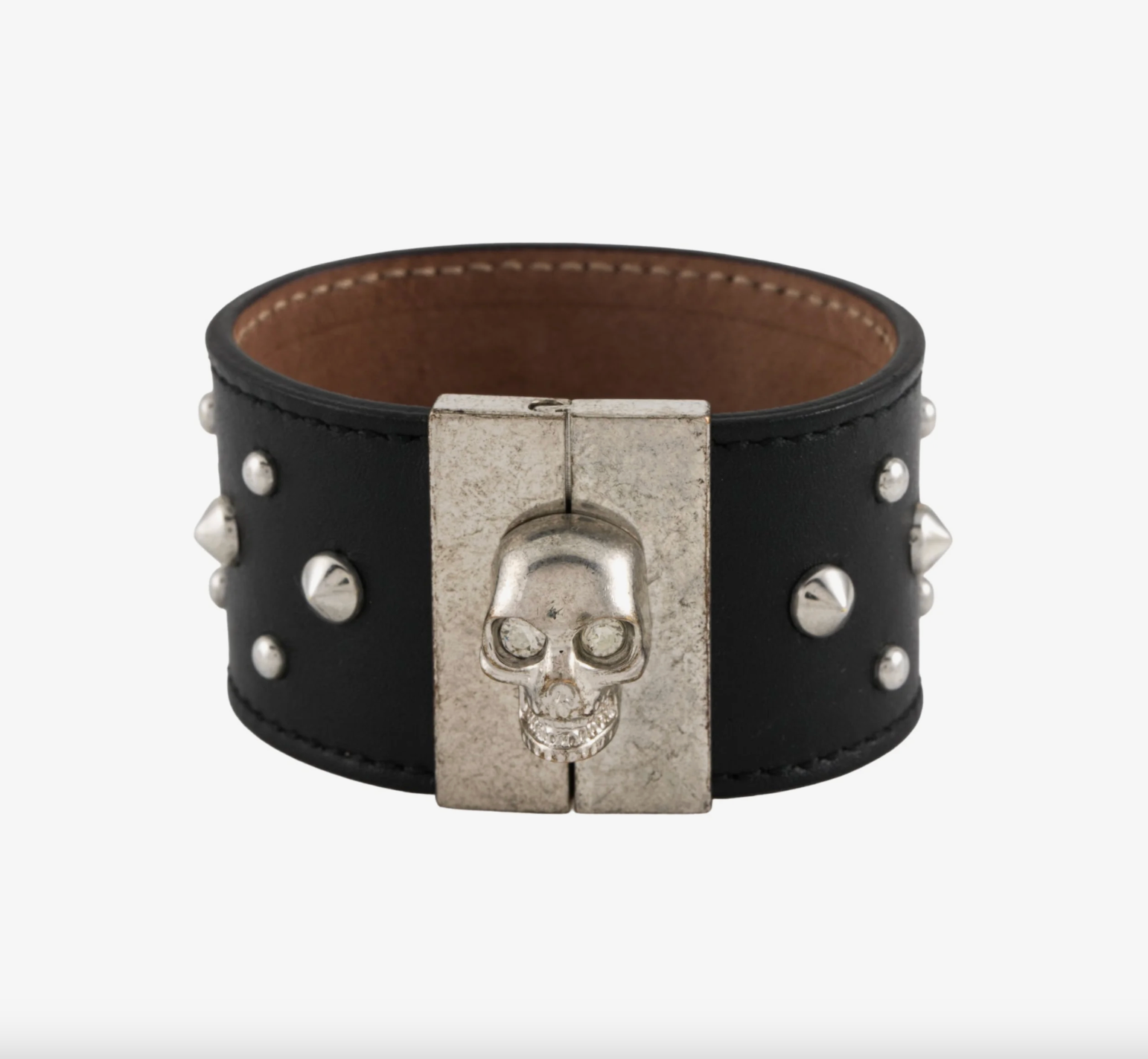 6905 - Alexander McQueen Leather & Crystal Studded Skull Wrap Bracelet