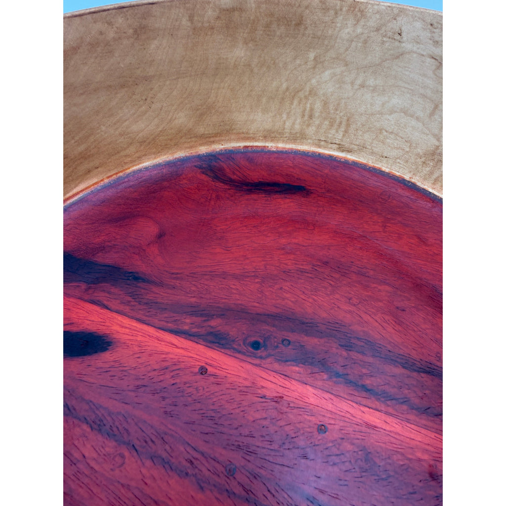 Large Heirloom Wooden Salad Bowl Handmade, 16.5 x 4.5 in, hard maple with padauk base, food safe finish, entertaining serveware, rustic chic