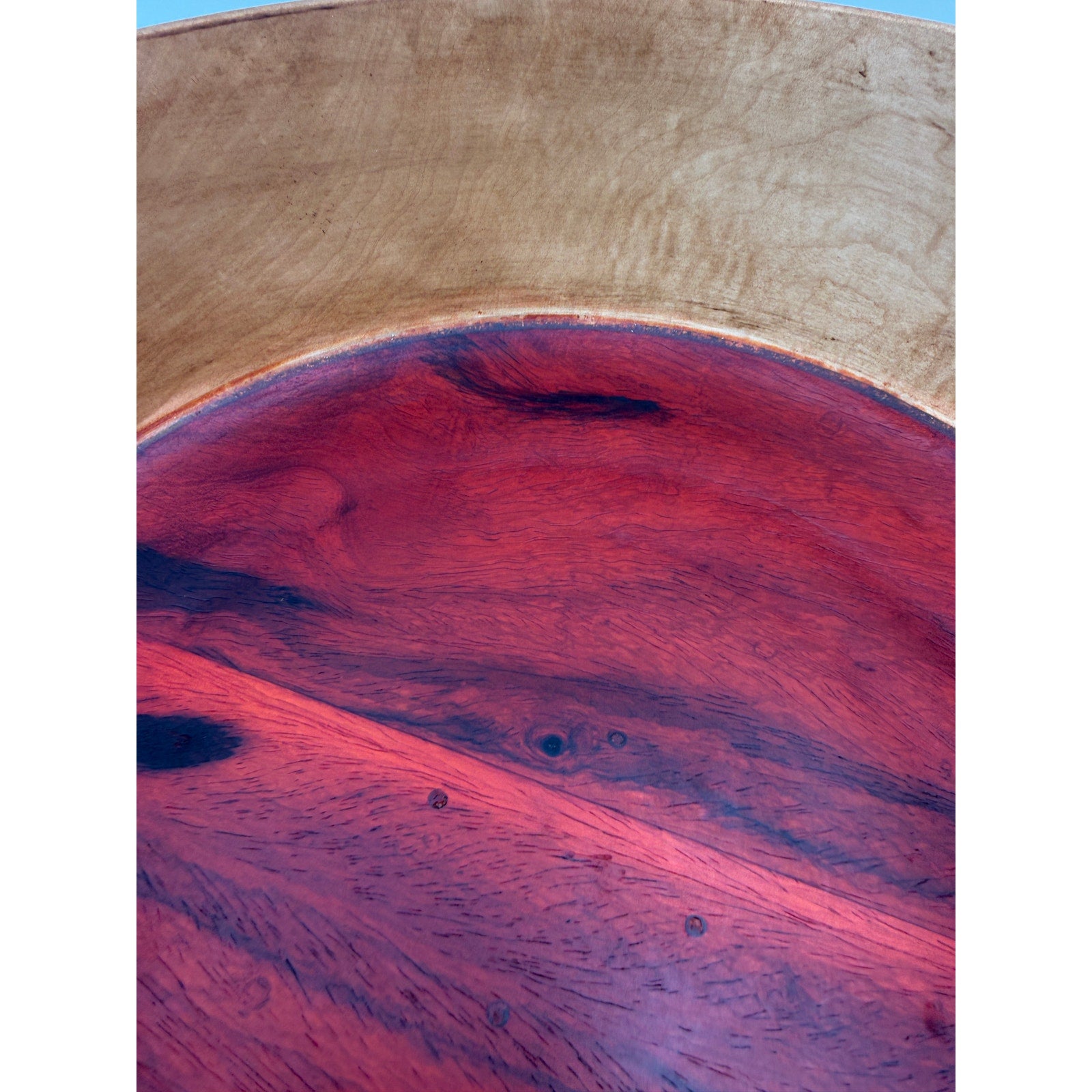 Large Heirloom Wooden Salad Bowl Handmade, 16.5 x 4.5 in, hard maple with padauk base, food safe finish, entertaining serveware, rustic chic