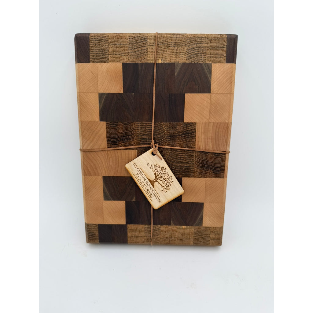 End Grain White Oak Walnut Maple Cutting Board, 12.75 x 9 x 1.5, butcher block, reversible, rubber feet, food-safe oil finish