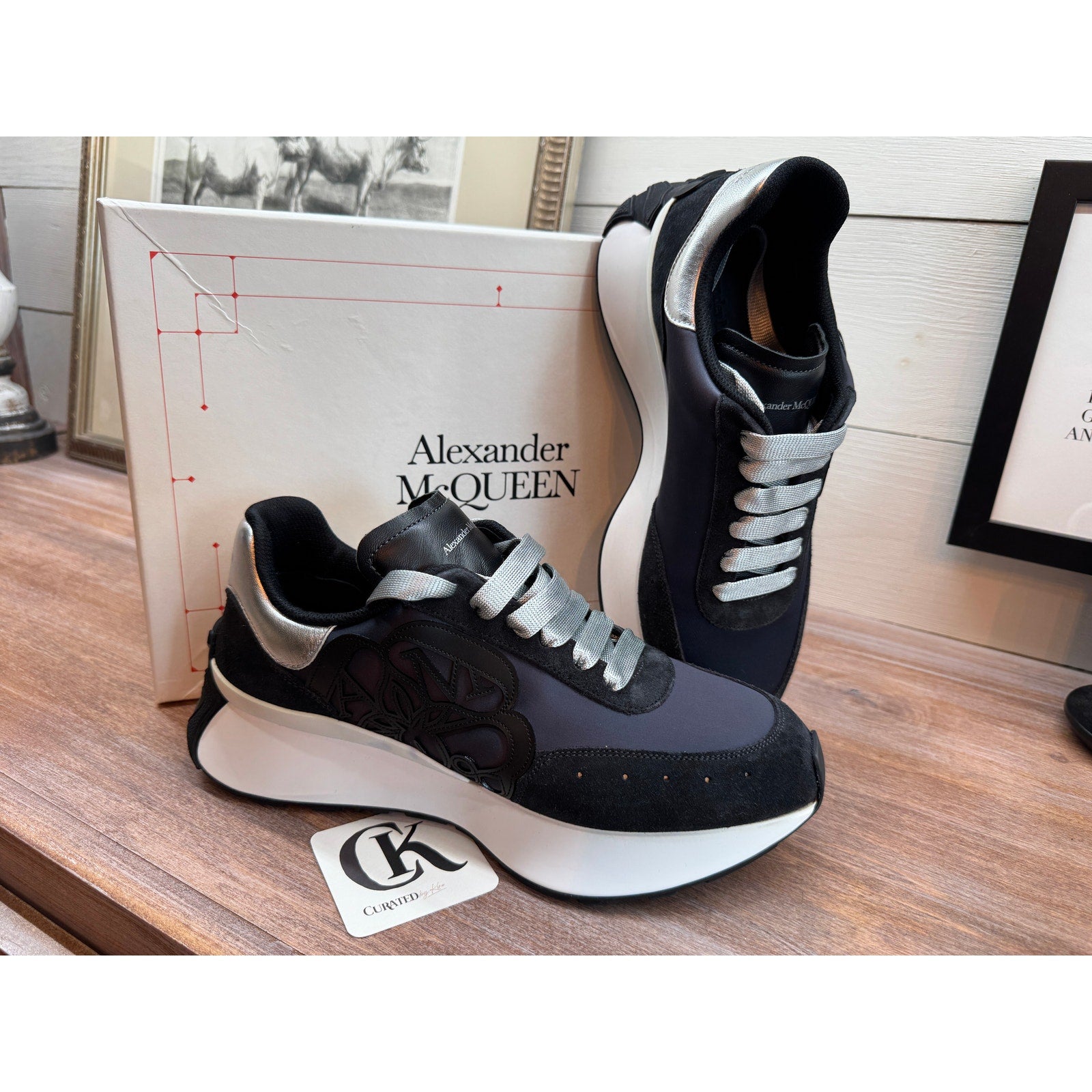 Alexander McQueen Black & Silver Oversized Sneakers Size 41 NEW