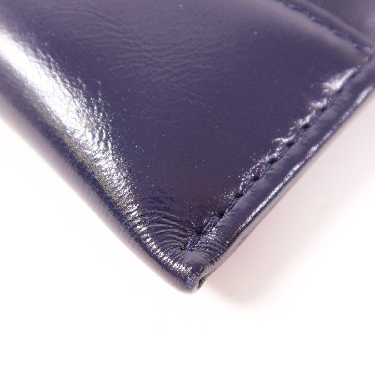 6033 - CHANEL Crinkled leather long zipper wallet Navy Blue
