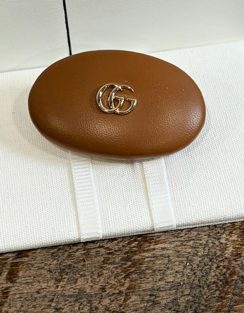 7279 - Gucci Brown Leather GG Hair Barette - New
