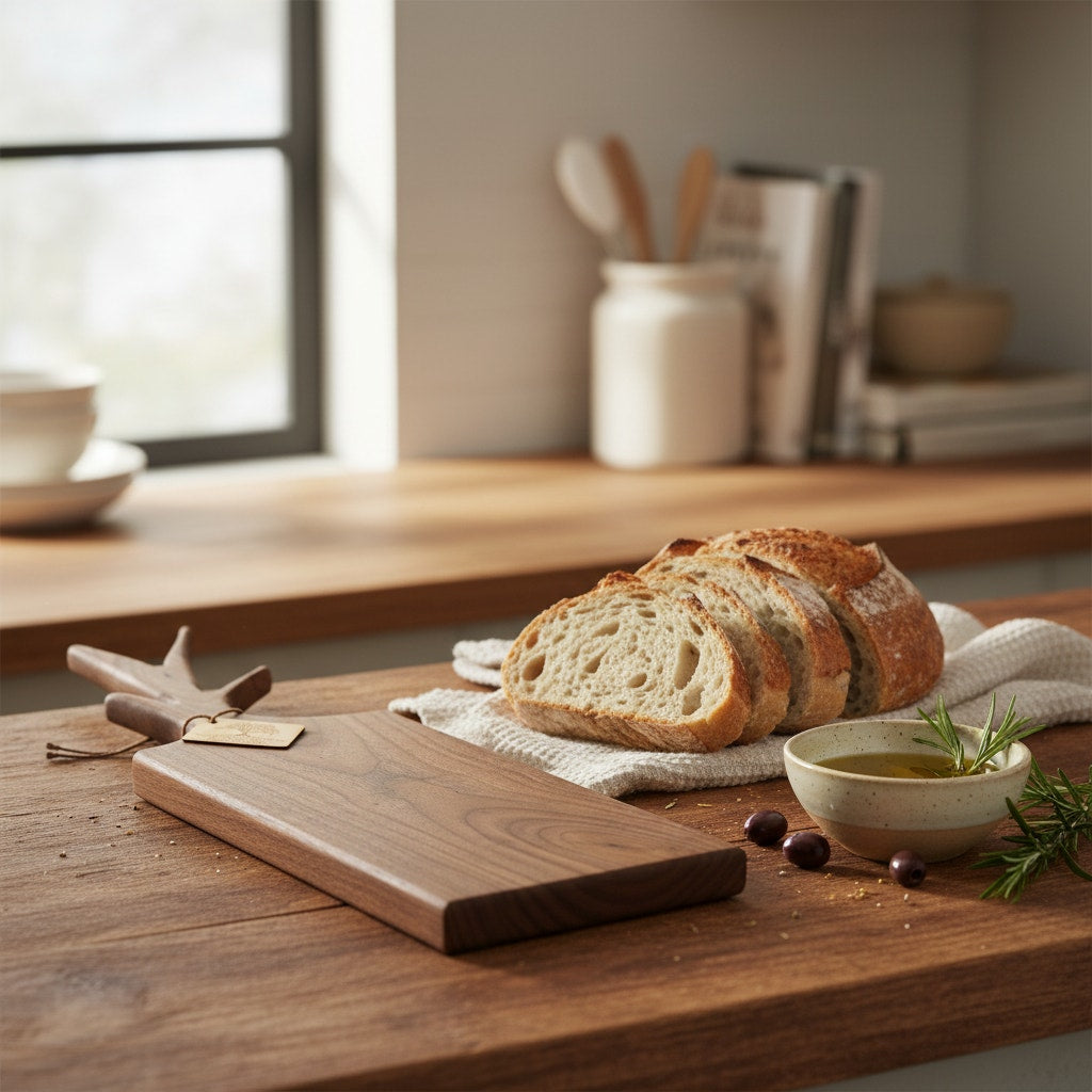 Walnut Charcuterie Board with Twig Handle, 22x6.5x1 size, decorative serving tray, functional kitchen gift, handmade USA