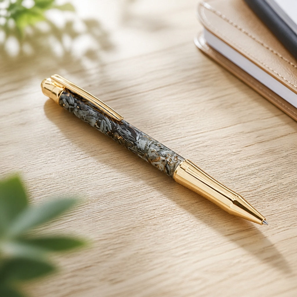 Custom Money Contour Twist Pen, Gold Hardware, Epoxy Barrel, Shredded Currency, SKU 1475