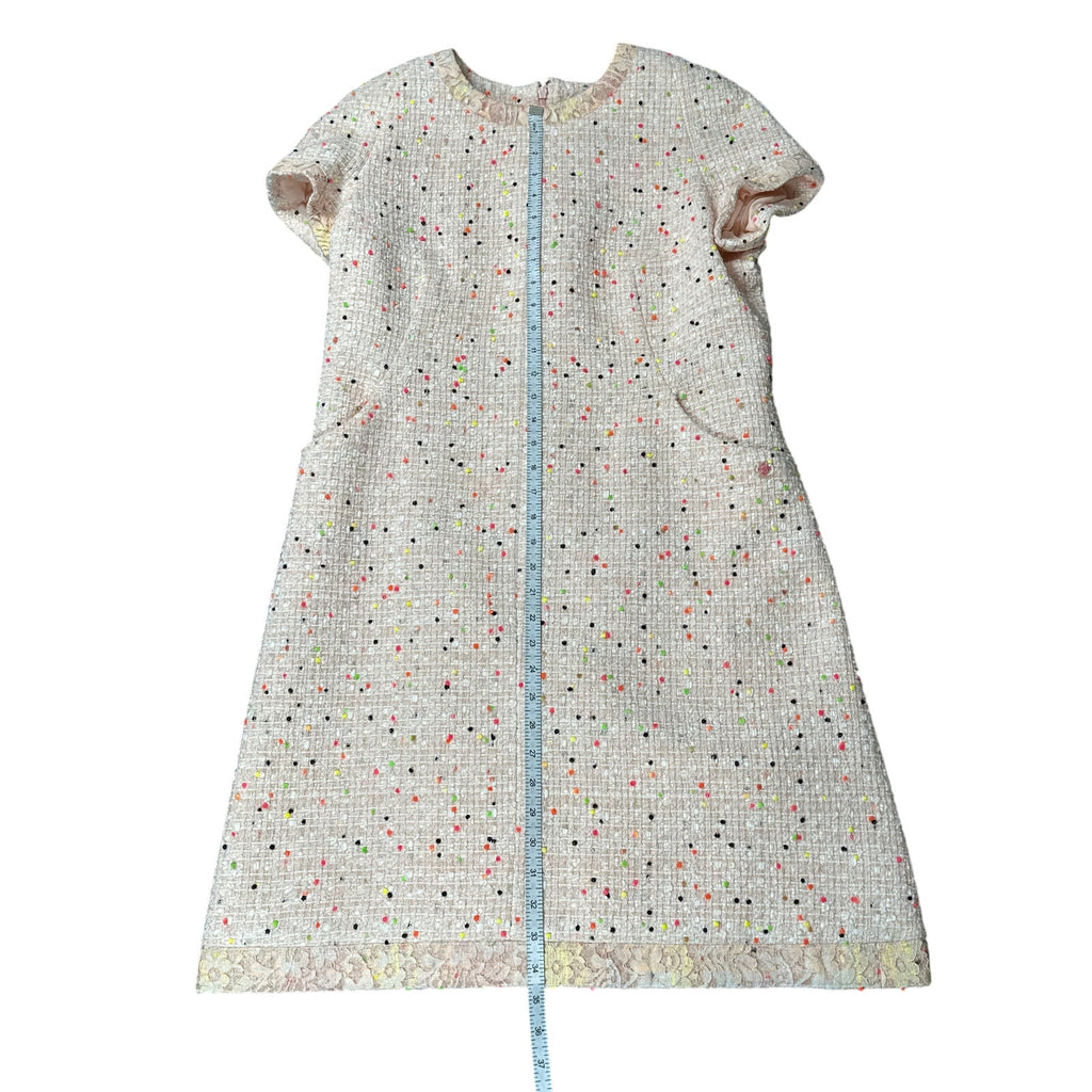 Chanel Tweed Short Sleeve Dress Nude Pink Multicolor Size 42