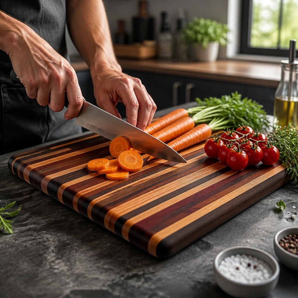 Handcrafted Edge Grain Cutting Board, 17.5 x 12 x 1 Inch, Laminated Domestic and Exotic Hardwoods
