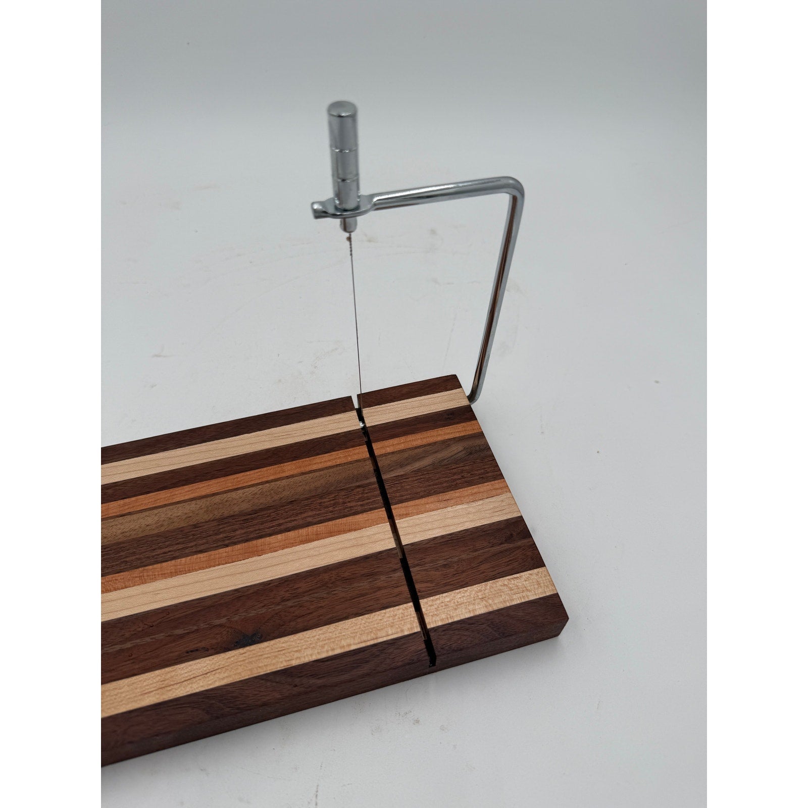 Handcrafted Laminated Hardwood Cheese Cutter, 14x6 Board, Stainless Steel, Replaceable Wire