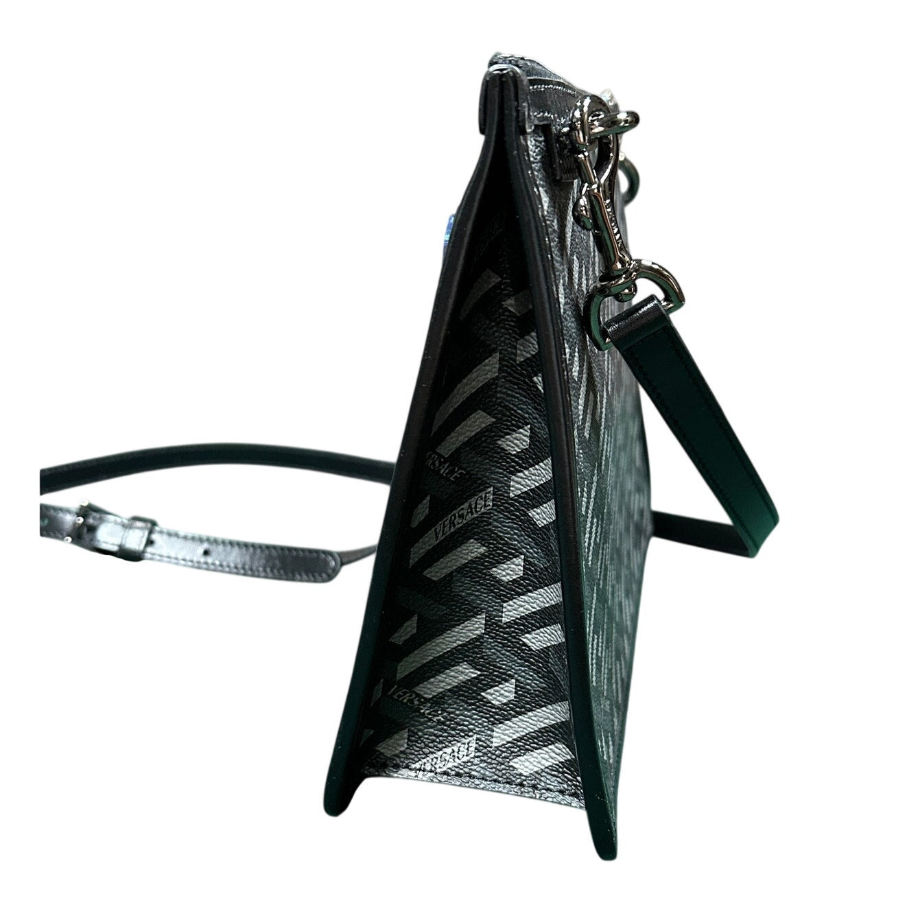 Versace La Greca Leather Messenger Bag Black Grey - New