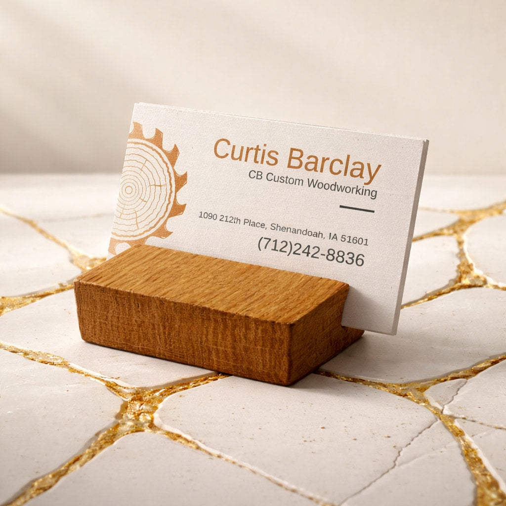 Whiskey Barrel Stave Business Card Holder, handmade wood stand, rustic desk accessory, 3x2.75 in, functional display