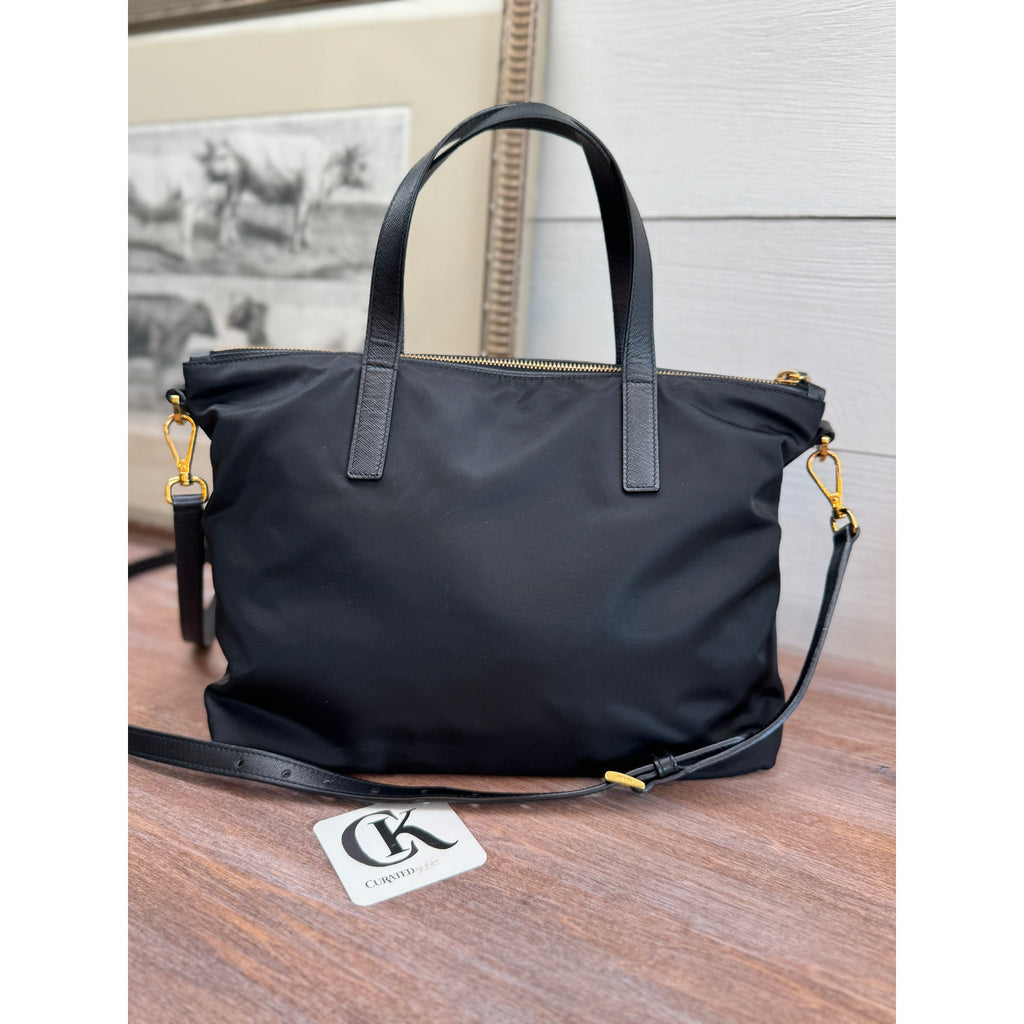 Prada Robot Bag Black Nylon Tote with Leather & Stud Details