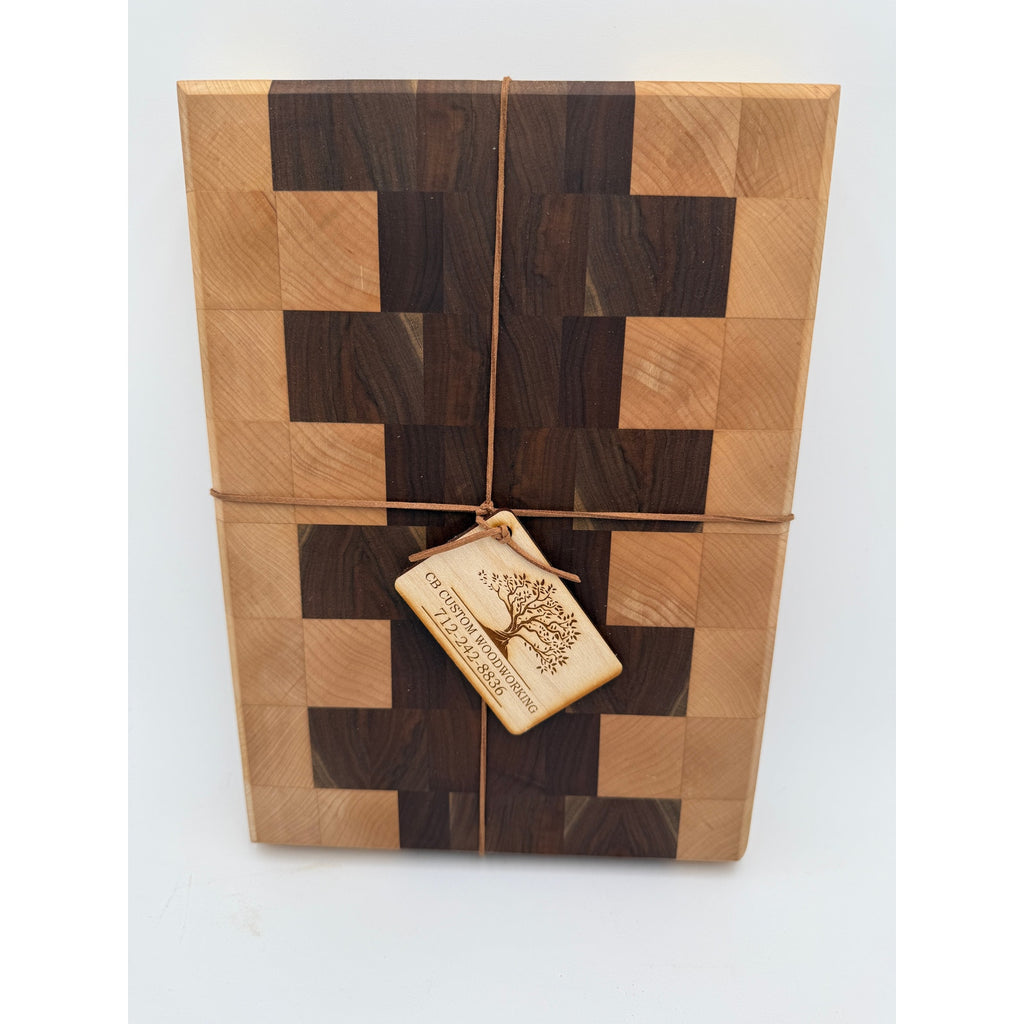 Chef Quality End Grain Cutting Board, walnut and maple hardwood, 12.5 x 9 x 1.75, artisan made, long lasting