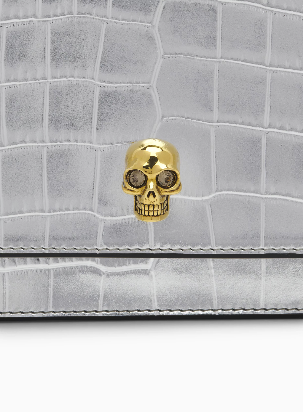 6964 - Alexander McQueen Croc-embossed Silver Skull Bag - NIB