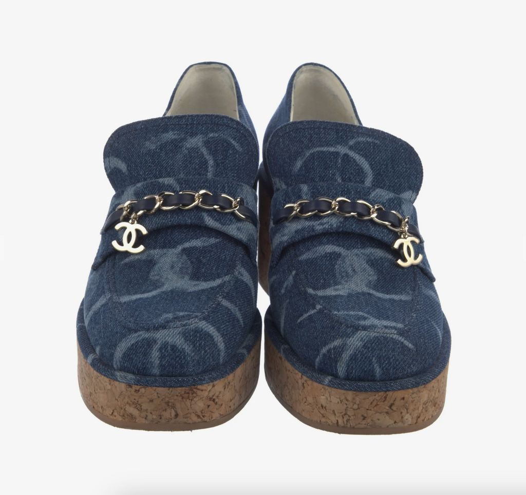 7008 - 2023 Interlocking CC Logo Denim Platform Loafers - Size 41