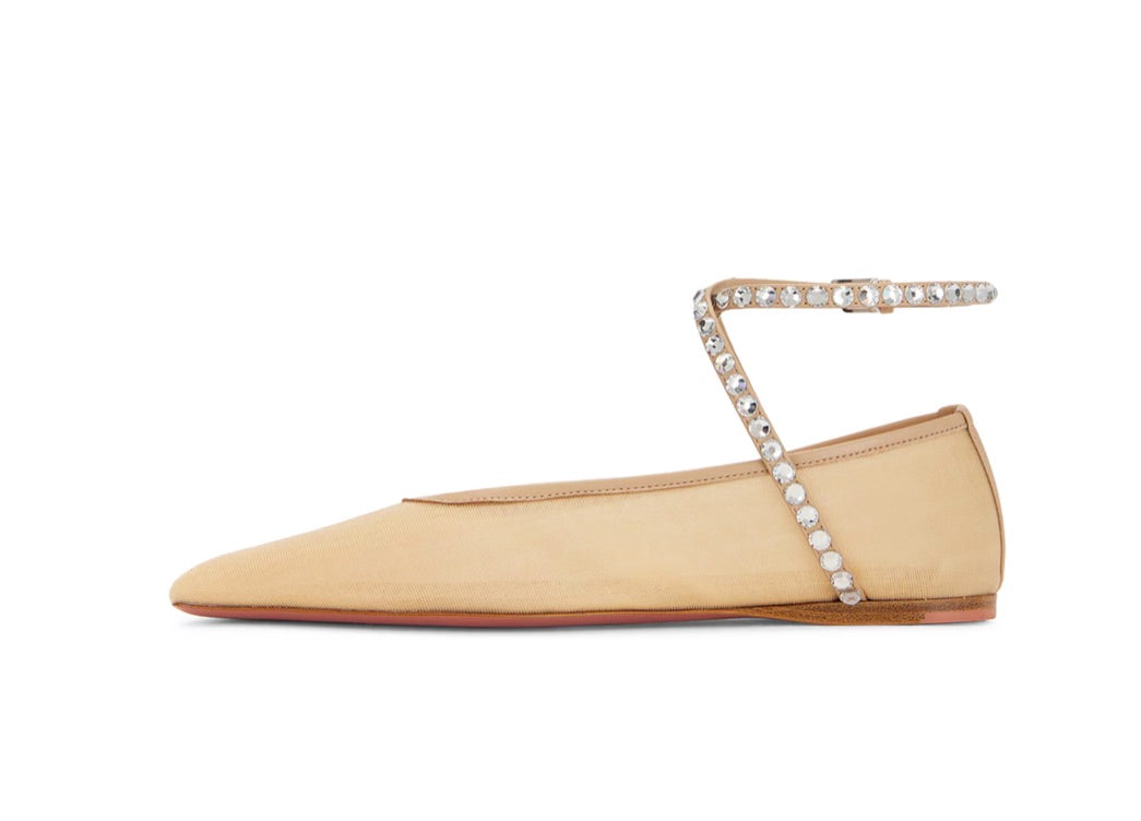AMINA MUADDI Ane Mesh Crystal Flat in Nude - Size 41 - NIB