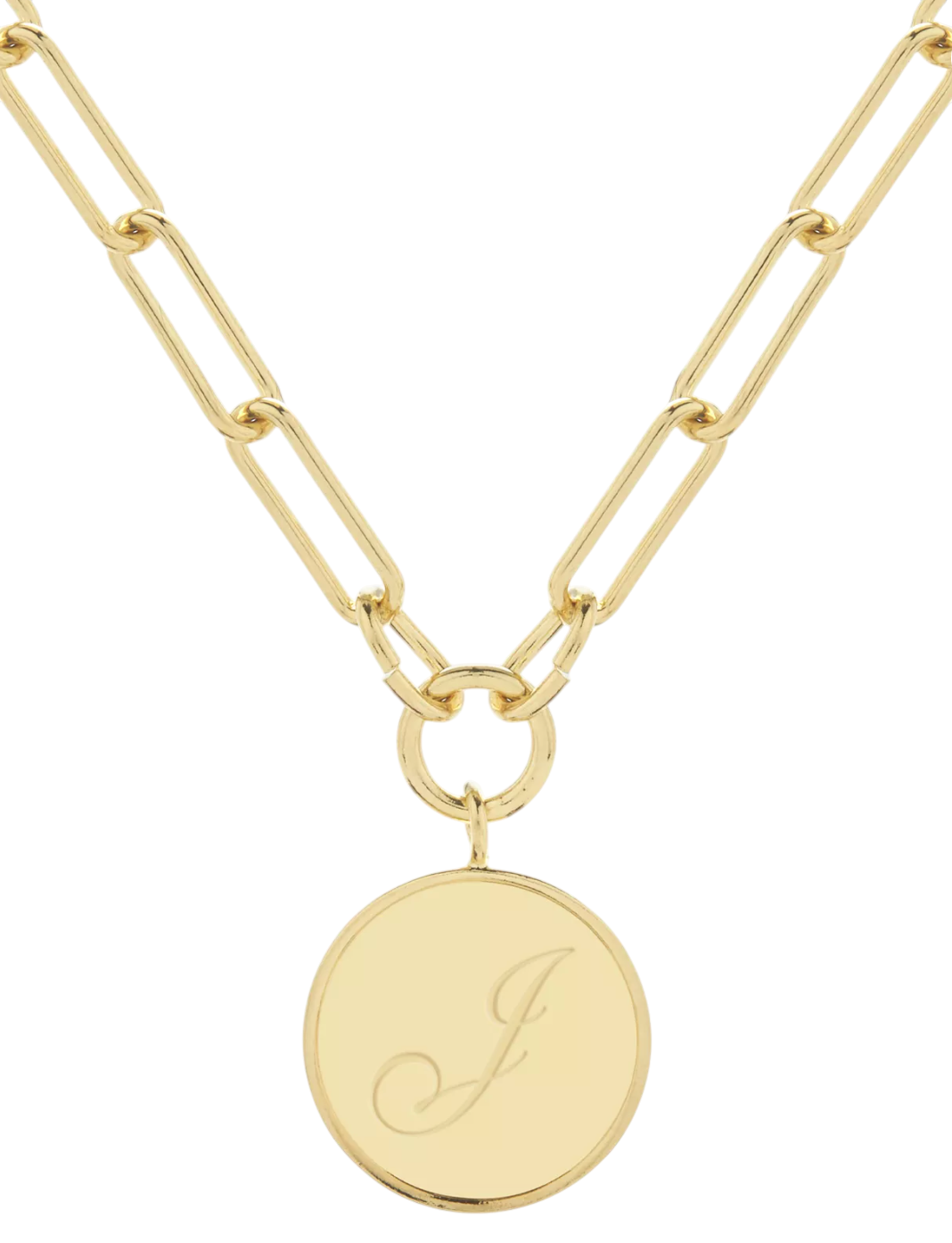 CURATED by Kira brook & york Callie 14K gold plated brass initial J pendant necklace with elongated link chain