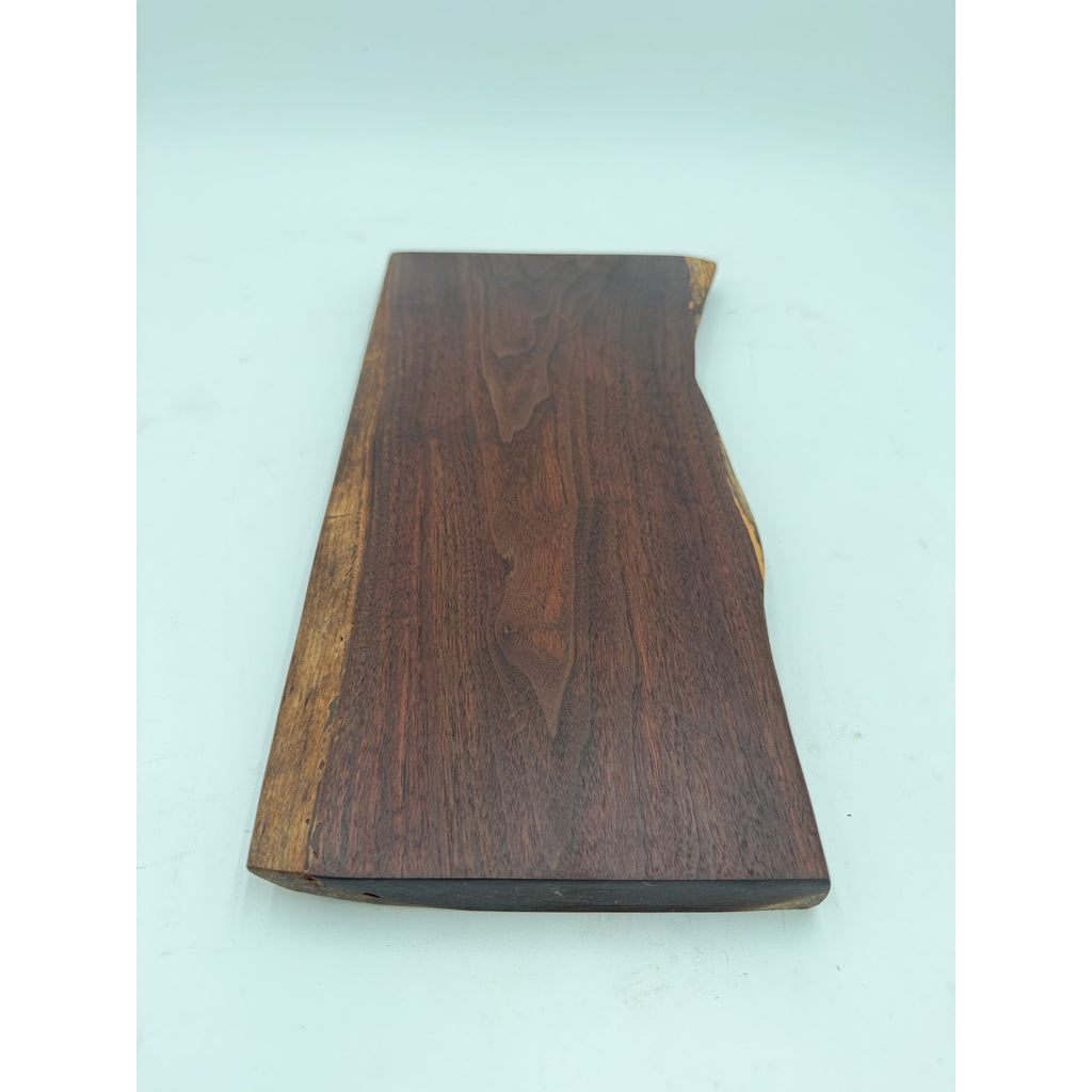 Handcrafted Walnut Live Edge Charcuterie Board, 15x8x1 size, rich dark coloring, intricate grain pattern, food safe finish