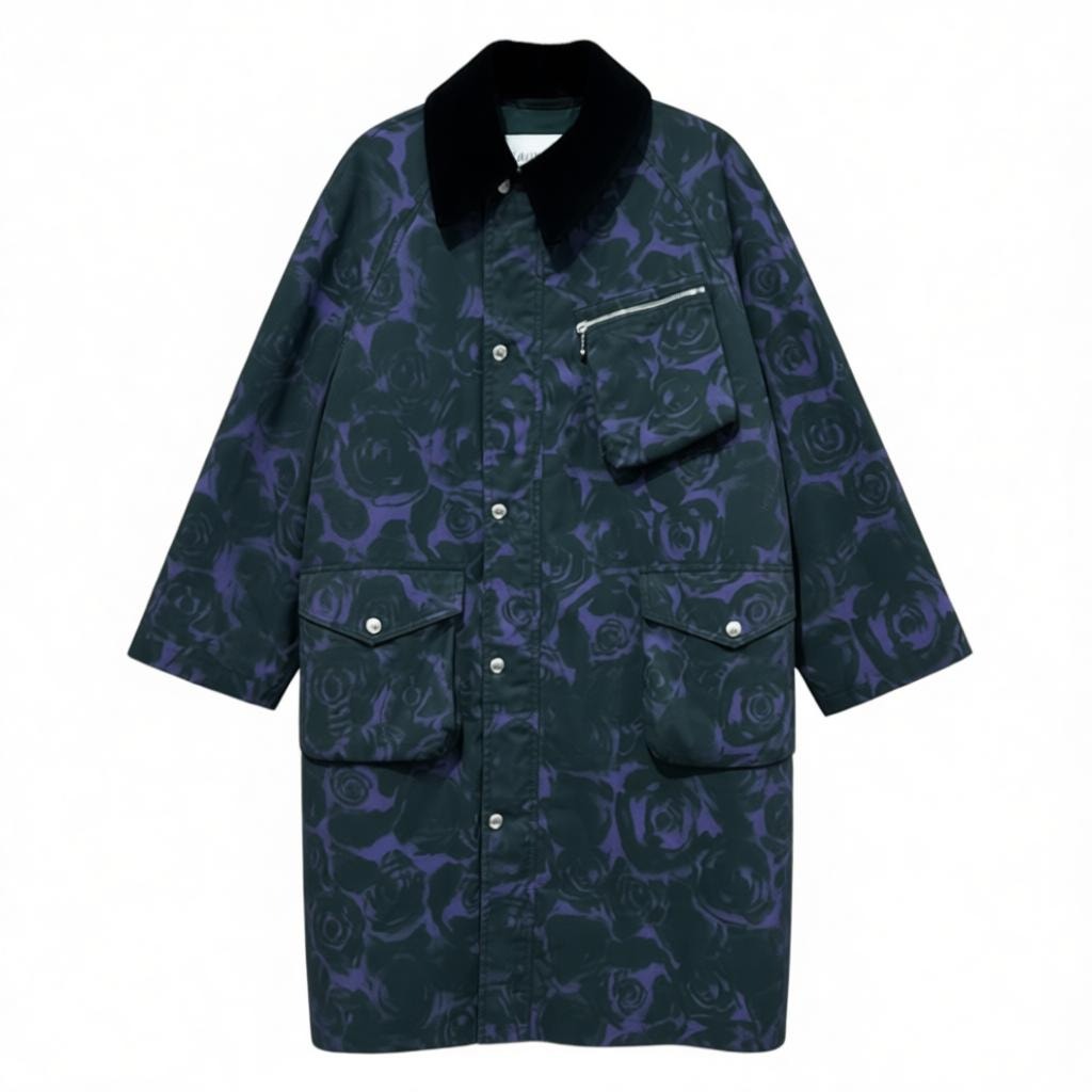 Burberry Rose Print Waxed Cotton Car Coat Oversized Size 4